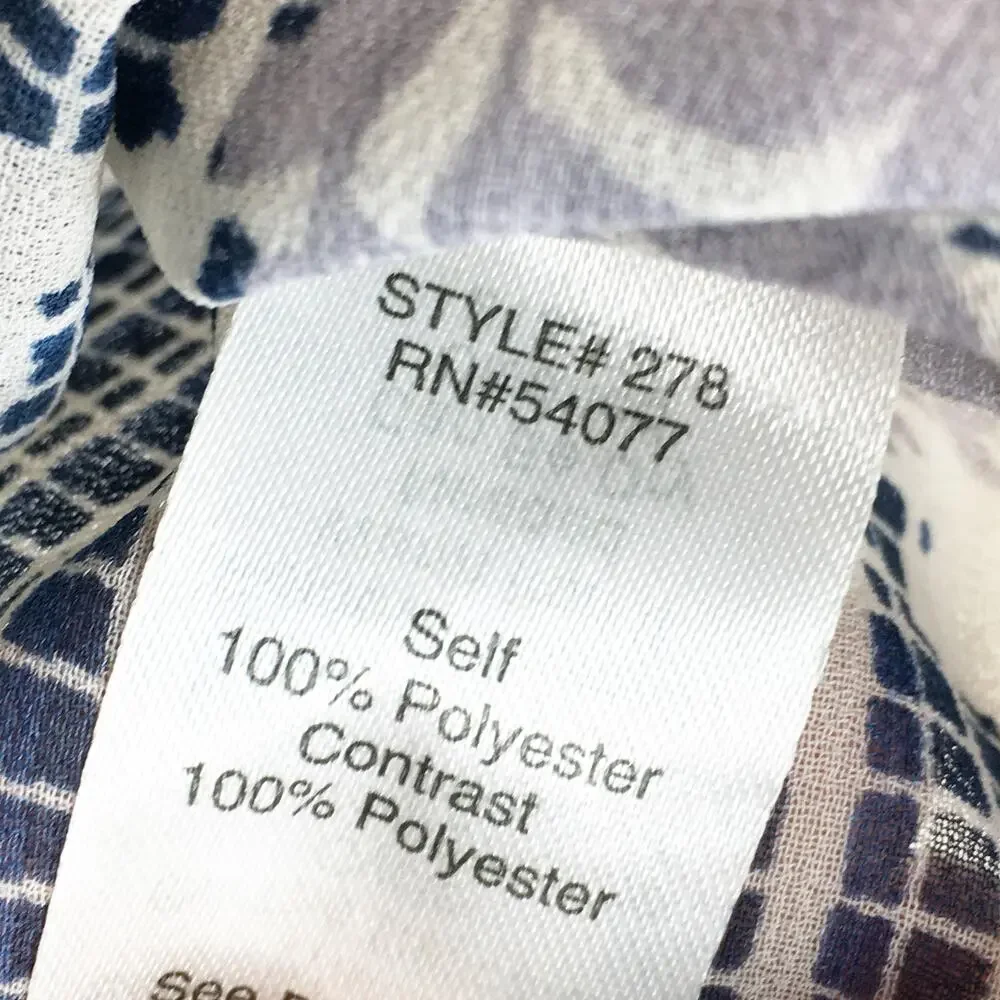 CAbi 278 Womens Size Small Printed Stitch Placket‎ Blouse Top Blue Purple Sheer